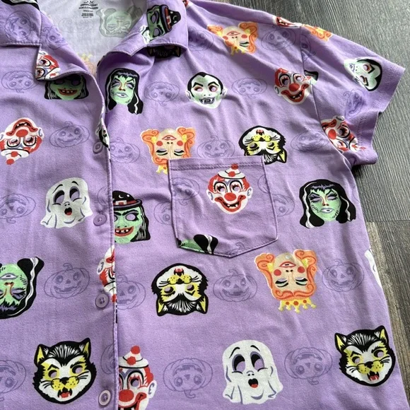 Celebrate Halloween Monster Print Shorty Pajama Set Purple PJ 2 Piece Women’s XS - Picture 7 of 10